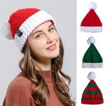Fashion Contrast Color Plush Pom-pom Knitted Beanie for Christmas for Parents and Children