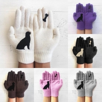 Cute Dog and Bone Pattern Printed Knitted Gloves