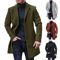 Fashion Solid Color Notch Lapel Long Sleeve Blazer for Men