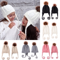 2PCS Parent-Child Hat, Winter Warm Soft Knit Hat, Family Crochet Beanie, Ski Cap with Pom Pom and Braid