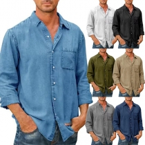 Fashion Button Stand Collar Long Sleeve Shirt for Men