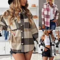 Street Fashion Contrast Color Plaid Buttoned Shirt