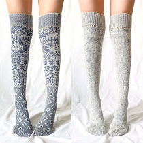 Vintage Geometric Printed Knitted Over-the-knee Socks