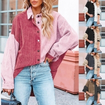 Fashion Contrast Color Long Sleeve Blouse