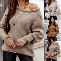 Casual Solid Color Round Neck Long Sleeve Knitted Sweater