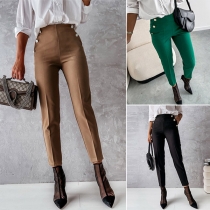 Street Fahsion Solid Color Double Breasted Skinny Pants