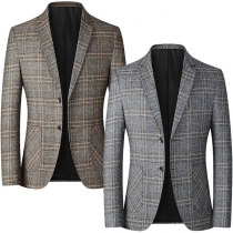 Fashion Notch Lapel Checkered Thin Blazer for Men