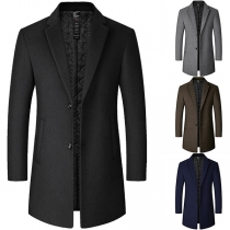 Elegant Solid Color Notch Lapel Long Sleeve Duffle Jacket for Men