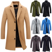 Fashion Notch Lapel Stand Collar Long Sleeve Buttoned Duffle Jacket for Men