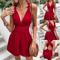 Sexy Self-tie Cross-criss V-neck Romper