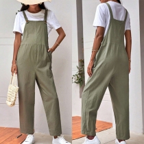 Street Fashion Solid Color Straight-cut Suspender Maternity Jumpsuit