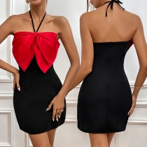Sexy Red Bowknot Halter Bodycon Party Dress