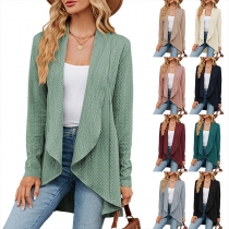 Casual Solid Color Lapel Long Sleeve Knitted Thin Cardigan