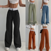 Fashion Contrast Color High-rise Straight Cut Pants