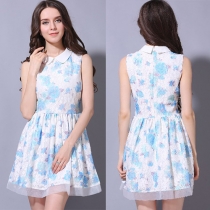 Sweet Doll Collar Sleeveless Floral Print Lace Dress