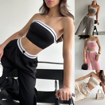 Street Fashion Contrast Color Stripe Printed Sport Set Consist of Bandeau and Pants