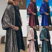 Street Fashion Bling-bling Sequin Elbow Sleeve Cardigan