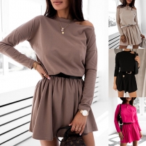 Casual Round Neck Cutout Long Sleeve Mini Dress