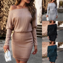 Sexy Bling-bling One-shoulder Long Sleeve Bodycon Dress