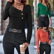 Street Fashion Irregular Neckline Buttoned Long Sleeve Shirt