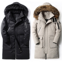 Fashion Warm Artificial Fur Spliced Hooded Long Sleeve Coat for Men