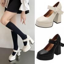 Fashion Solid Color Platform Block High Heeled Mary Jane Shoes