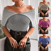 Sexy Off-the-shoulder Short Sleeve Ribbed Shirt