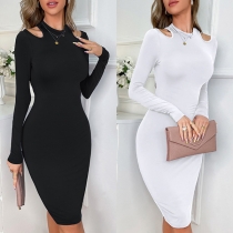 Sexy Round Neck Cutout Long Sleeve Bodycon Dress