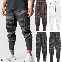 Street Fashion Camouflage Printed Side Patch Pockets Drawstring Pants for Men