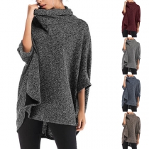 Street Fashion Turtleneck Batwing Sleeve Irregular Hemline Poncho Sweater