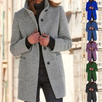 Street Fashion Solid Color Stand Collar Long Sleeve Thin Duffle Jacket