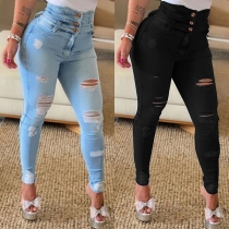 Fashion Old-washed Ripped High-rise Skinny Jeans