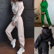 Street Fashion Sporty Two-piece Set Consist of Crop Hooded Sweatshirt and Sweatpants