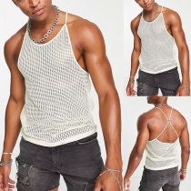Sexy Hollow Out Criss-cross Backless Knitted Sleeveless Shirt for Men