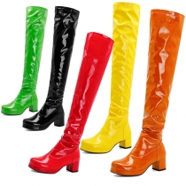 Fashion Bright Color Block Heeled Over-the-knee Boots