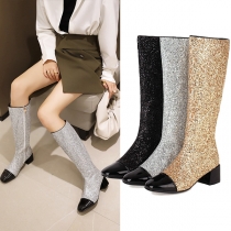 Fashion Bling-bling Sequin Block Heeled Boots