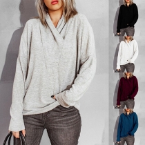 Casual Solid Color Draped Neck Long Sleeve Shirt