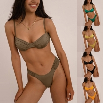 Sexy Solid Color Ruched Two-piece Bikini Set