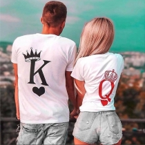 Fashion Romantic King and Queen Crown Printed White Shirt for Lover