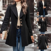 Vintage Solid Color Lapel Buttoned Duffle Jacket