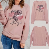 Street Fashion Heart Printed  Round Neck Long Sleeve Shirt