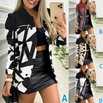 Fashion Contrast Color Printed Stand Collar Long Sleeve Jacket