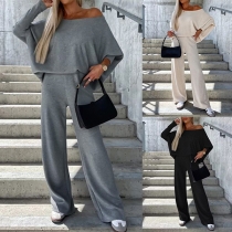 Street Fashion Solid Color Two-piece Set Consist of Batwing Sleeve Shirt and Wide-leg Pants
