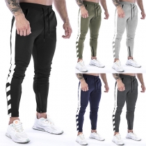 Casual Contrast Color Stripe Printed Drawstring Sweatpants for Men