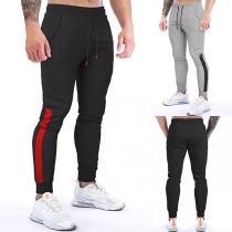 Casual Contrast Color Printed Drawstring Sweatpants for Men