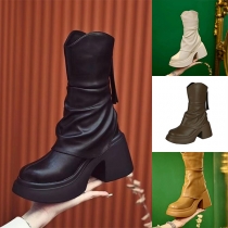 Fashion Round Toe Platform Block Heeled Artificial Leather PU Boots