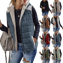 Casual Quilted Plush Lined Hooded Sleeveless Vest for Women