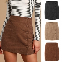 Vintage Buttoned Corduroy Pencil Skirt