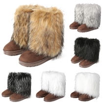 Fashion Warm Artificial Fur Spliced Anti-slip Snow Boots