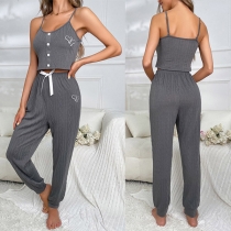 Casual Heart Printed Pajama Set/Loungewear Set Consist of Crop Top and Drawstring Pants